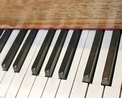Composer Paul William's piano keyboard detail, one octave above middle C