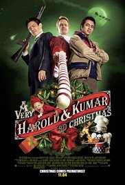 DVD cover with three male actors against green background, Christmas decorations and title below